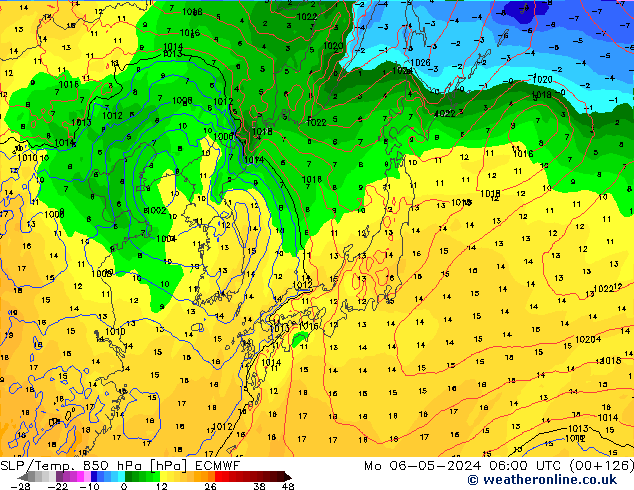 SLP/Temp. 850 hPa ECMWF ma 06.05.2024 06 UTC