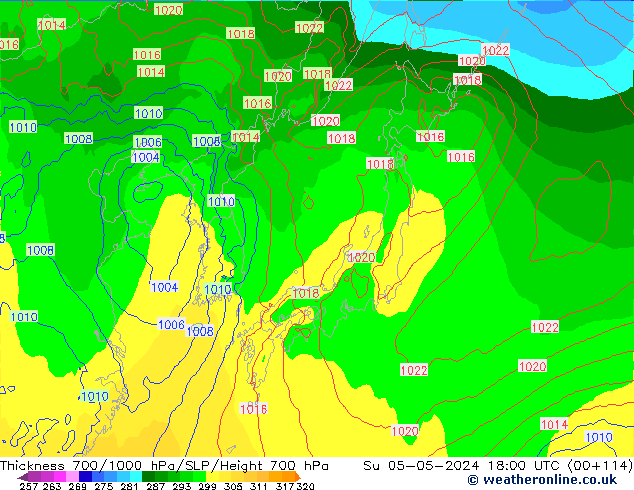 Thck 700-1000 hPa ECMWF Su 05.05.2024 18 UTC