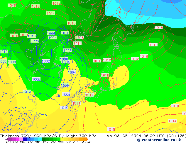 Dikte700-1000 hPa ECMWF ma 06.05.2024 06 UTC