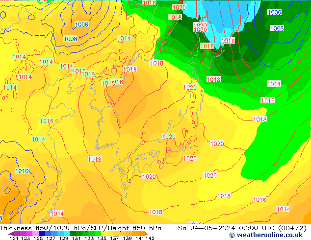 Espesor 850-1000 hPa ECMWF sáb 04.05.2024 00 UTC