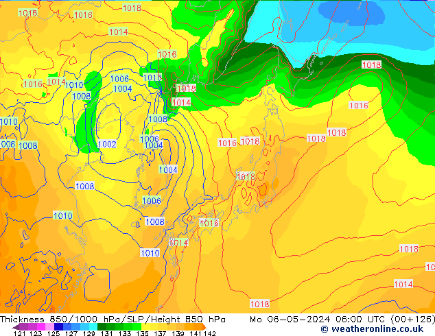 Dikte 850-1000 hPa ECMWF ma 06.05.2024 06 UTC