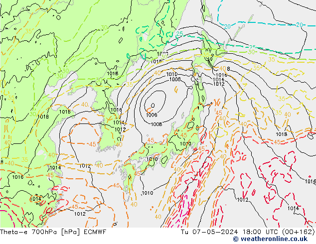 Theta-e 700hPa ECMWF mar 07.05.2024 18 UTC