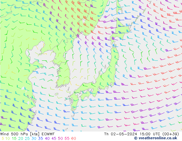 ветер 500 гПа ECMWF чт 02.05.2024 15 UTC