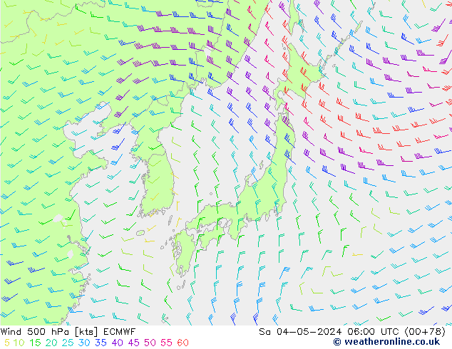 Wind 500 hPa ECMWF Sa 04.05.2024 06 UTC