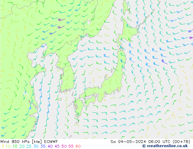 Rüzgar 850 hPa ECMWF Cts 04.05.2024 06 UTC