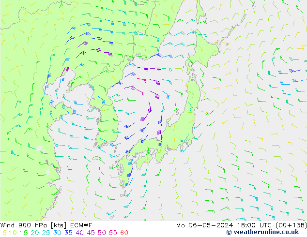 Wind 900 hPa ECMWF Mo 06.05.2024 18 UTC