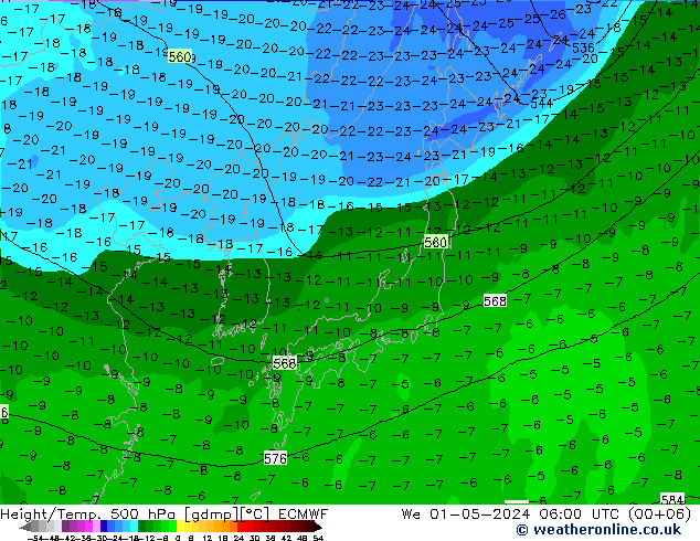 Z500/Rain (+SLP)/Z850 ECMWF Qua 01.05.2024 06 UTC