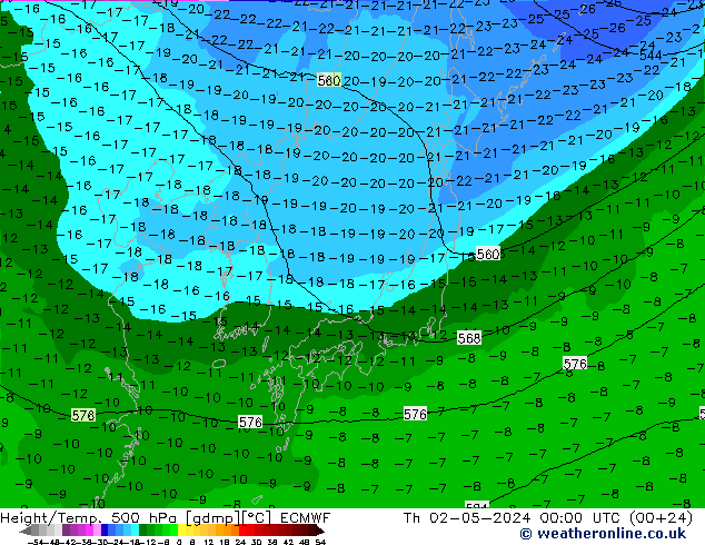 Z500/Rain (+SLP)/Z850 ECMWF jeu 02.05.2024 00 UTC