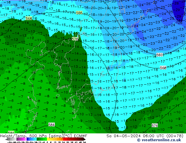 Height/Temp. 500 hPa ECMWF Sáb 04.05.2024 06 UTC