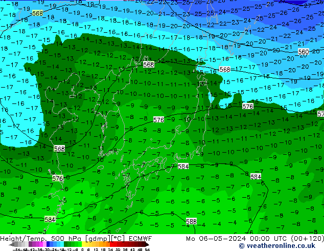 Height/Temp. 500 hPa ECMWF Mo 06.05.2024 00 UTC