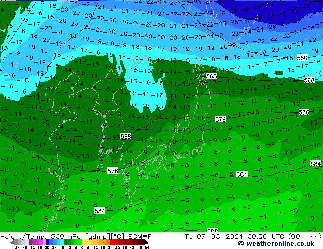 Z500/Rain (+SLP)/Z850 ECMWF Di 07.05.2024 00 UTC