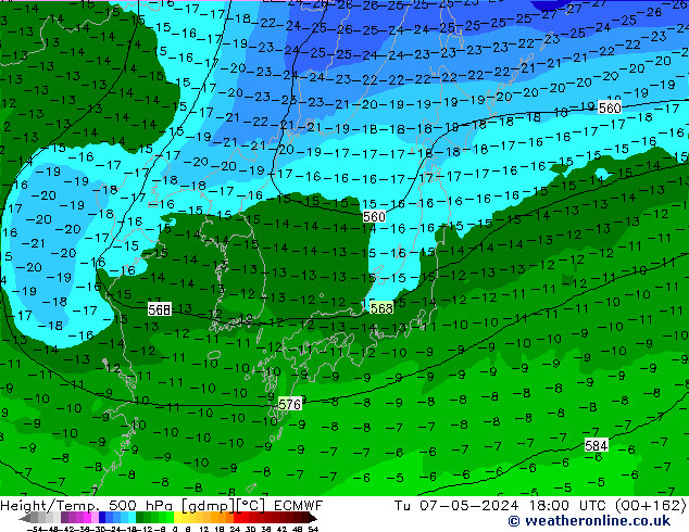 Z500/Rain (+SLP)/Z850 ECMWF вт 07.05.2024 18 UTC