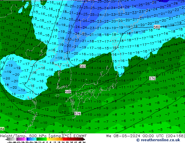 Z500/Yağmur (+YB)/Z850 ECMWF Çar 08.05.2024 00 UTC