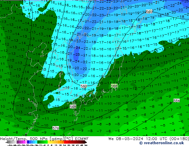 Z500/Rain (+SLP)/Z850 ECMWF mié 08.05.2024 12 UTC