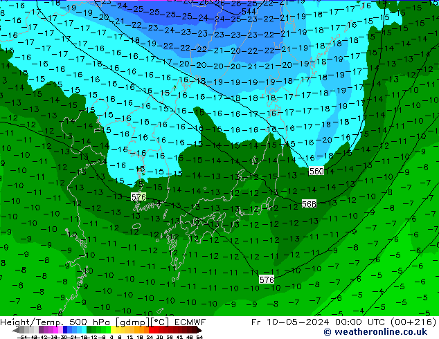 Z500/Rain (+SLP)/Z850 ECMWF Fr 10.05.2024 00 UTC