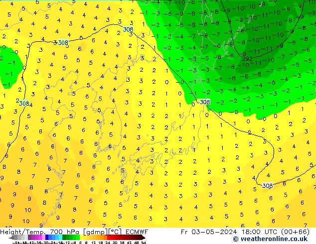 Height/Temp. 700 hPa ECMWF  03.05.2024 18 UTC