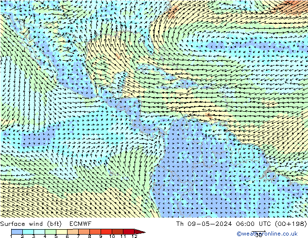 Surface wind (bft) ECMWF Th 09.05.2024 06 UTC