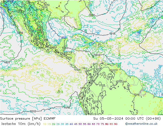 Eşrüzgar Hızları (km/sa) ECMWF Paz 05.05.2024 00 UTC