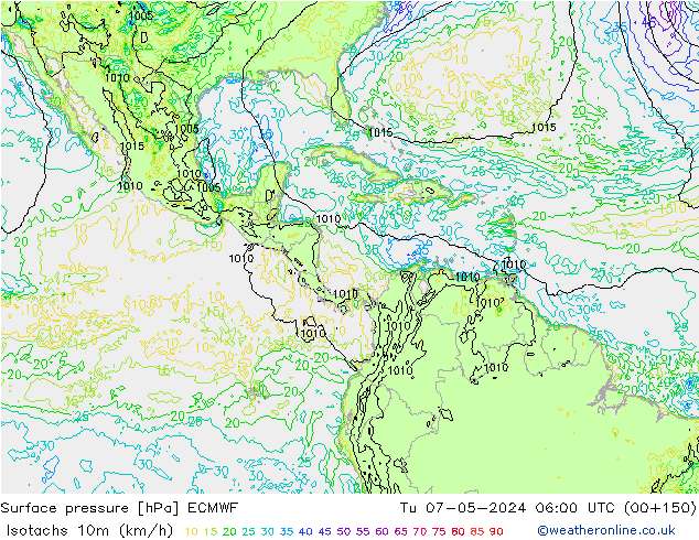 Eşrüzgar Hızları (km/sa) ECMWF Sa 07.05.2024 06 UTC