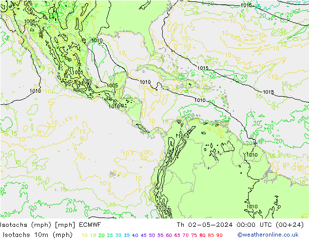 Izotacha (mph) ECMWF czw. 02.05.2024 00 UTC