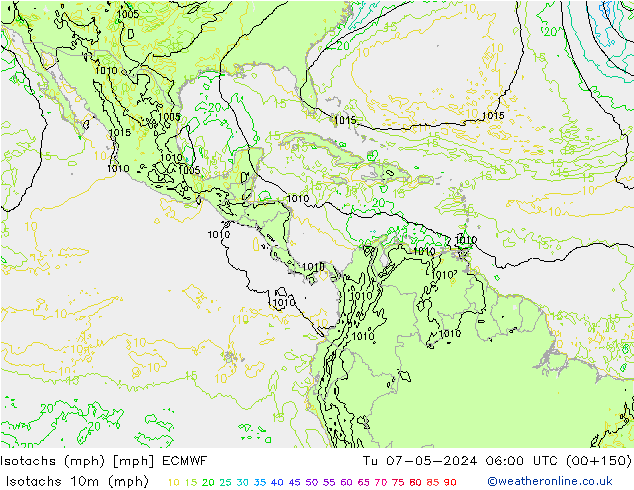 Eşrüzgar Hızları mph ECMWF Sa 07.05.2024 06 UTC