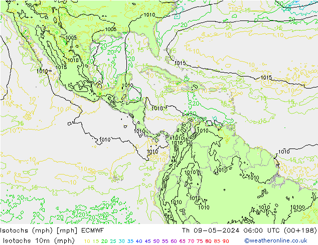 Isotachs (mph) ECMWF Qui 09.05.2024 06 UTC