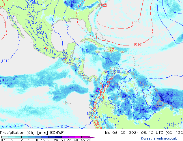 Z500/Rain (+SLP)/Z850 ECMWF Mo 06.05.2024 12 UTC