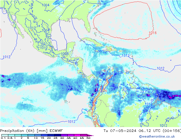 Precipitation (6h) ECMWF Tu 07.05.2024 12 UTC