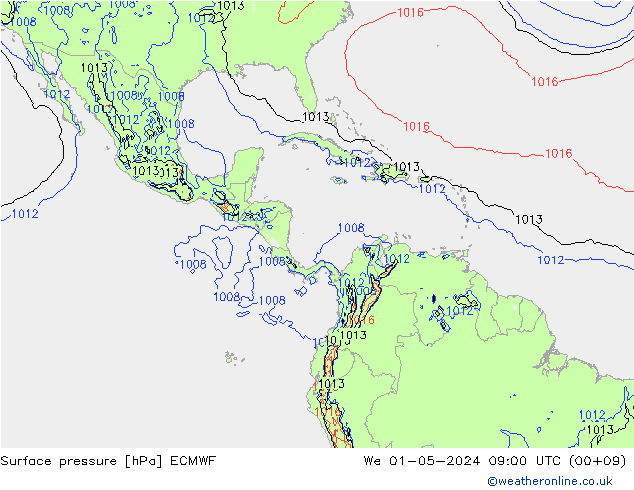 Surface pressure ECMWF We 01.05.2024 09 UTC