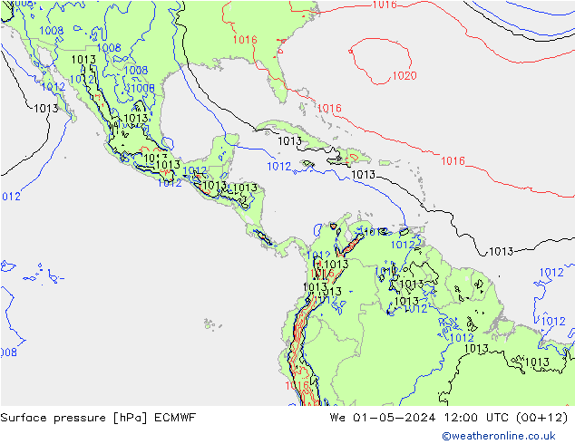 Presión superficial ECMWF mié 01.05.2024 12 UTC