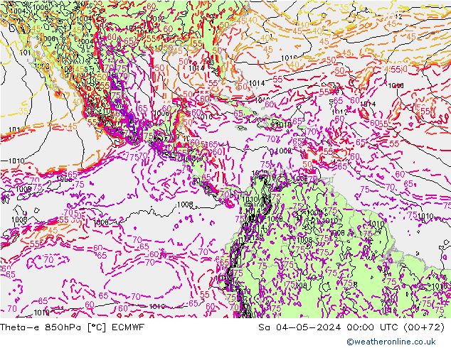 Theta-e 850hPa ECMWF Sáb 04.05.2024 00 UTC