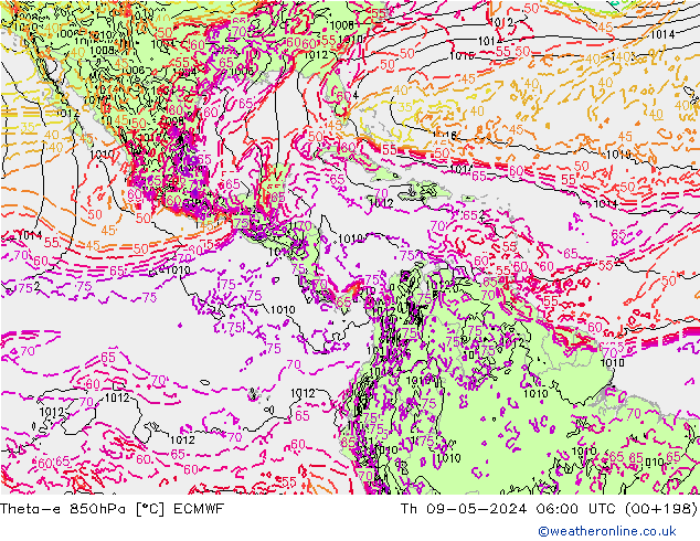 Theta-e 850hPa ECMWF Qui 09.05.2024 06 UTC