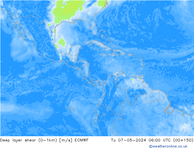 Deep layer shear (0-1km) ECMWF Sa 07.05.2024 06 UTC