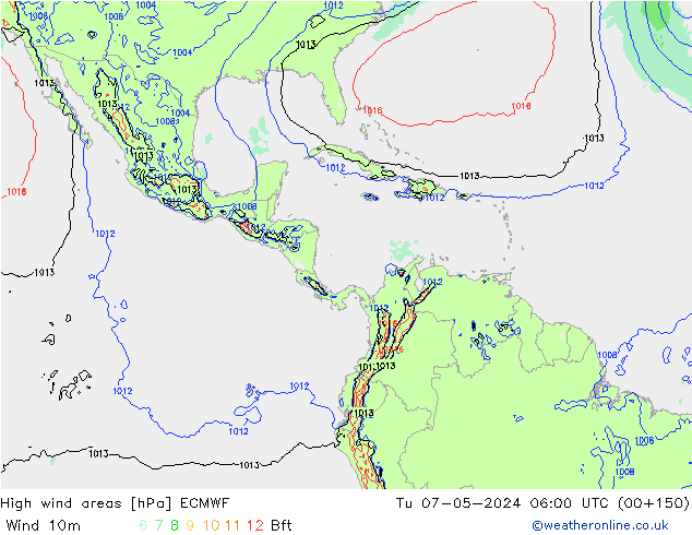 yüksek rüzgarlı alanlar ECMWF Sa 07.05.2024 06 UTC