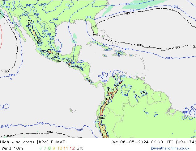 High wind areas ECMWF mer 08.05.2024 06 UTC