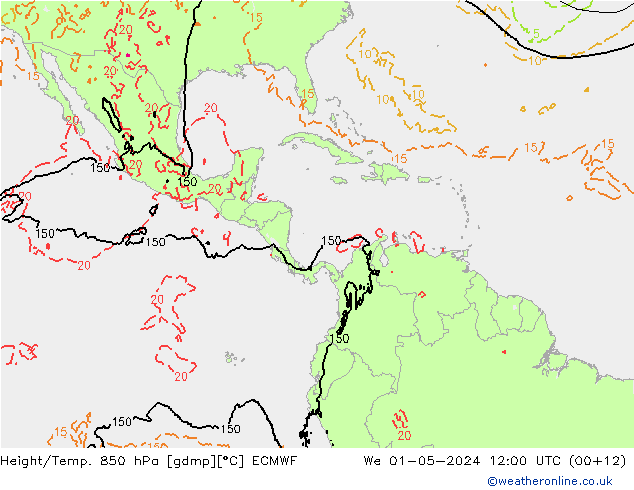 Z500/Rain (+SLP)/Z850 ECMWF ср 01.05.2024 12 UTC