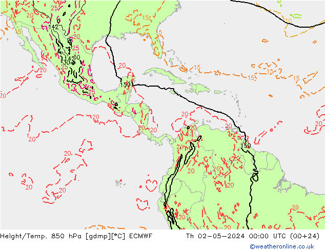 Z500/Yağmur (+YB)/Z850 ECMWF Per 02.05.2024 00 UTC