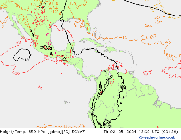 Height/Temp. 850 hPa ECMWF Qui 02.05.2024 12 UTC