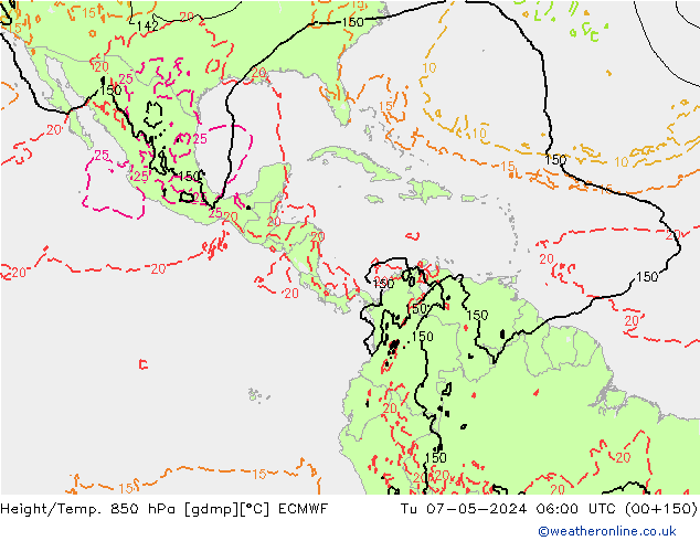 Yükseklik/Sıc. 850 hPa ECMWF Sa 07.05.2024 06 UTC