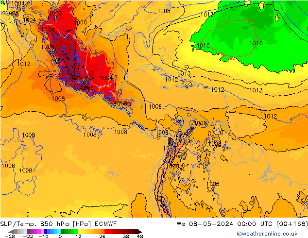 SLP/Temp. 850 гПа ECMWF ср 08.05.2024 00 UTC