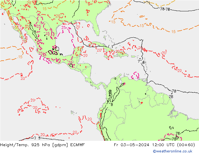 Yükseklik/Sıc. 925 hPa ECMWF Cu 03.05.2024 12 UTC