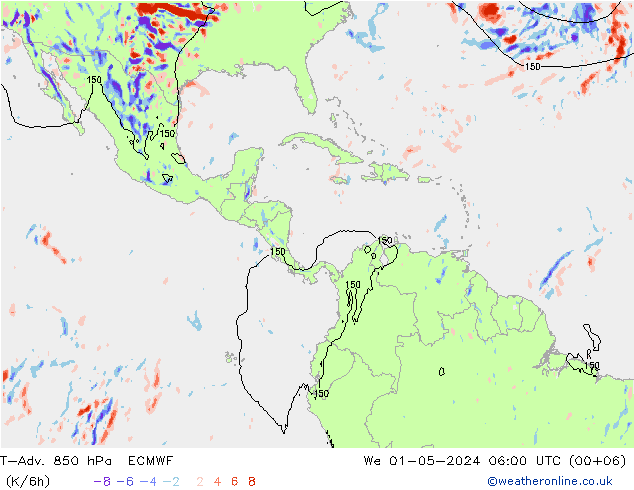 T-Adv. 850 hPa ECMWF wo 01.05.2024 06 UTC