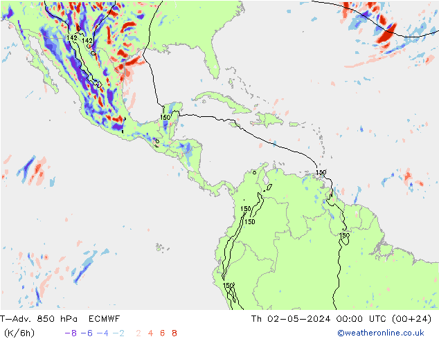 T-Adv. 850 hPa ECMWF czw. 02.05.2024 00 UTC