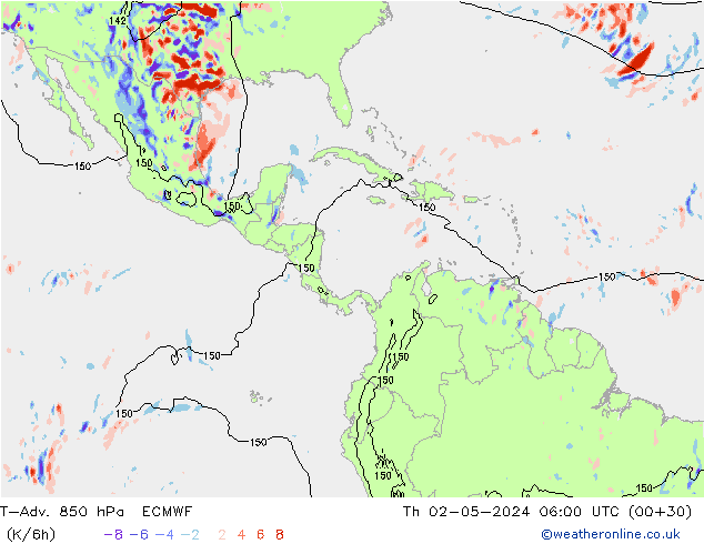 T-Adv. 850 hPa ECMWF Qui 02.05.2024 06 UTC