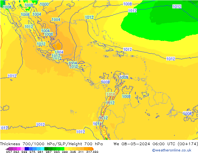 Thck 700-1000 hPa ECMWF mer 08.05.2024 06 UTC