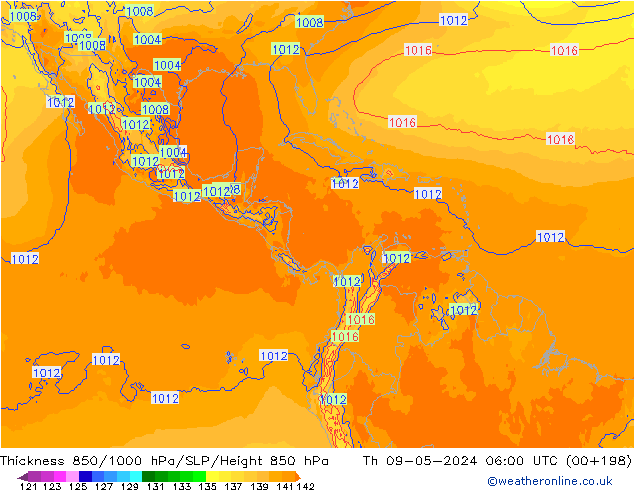 Thck 850-1000 hPa ECMWF Qui 09.05.2024 06 UTC