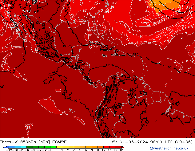 Theta-W 850hPa ECMWF Qua 01.05.2024 06 UTC