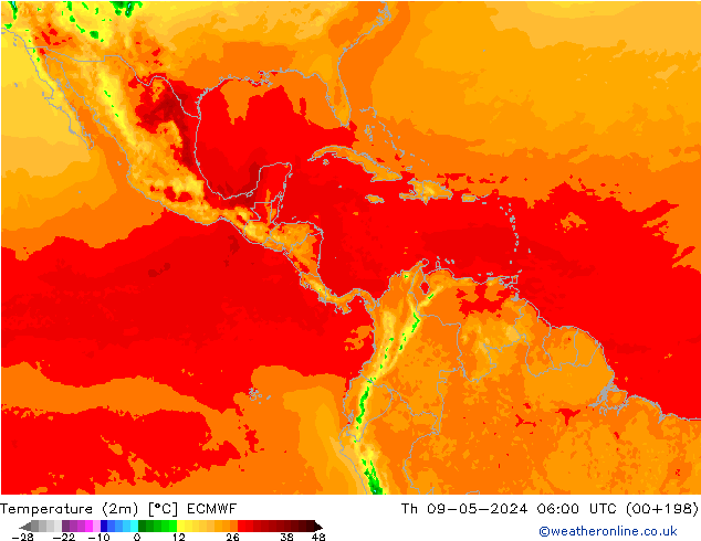 Temperatura (2m) ECMWF Qui 09.05.2024 06 UTC