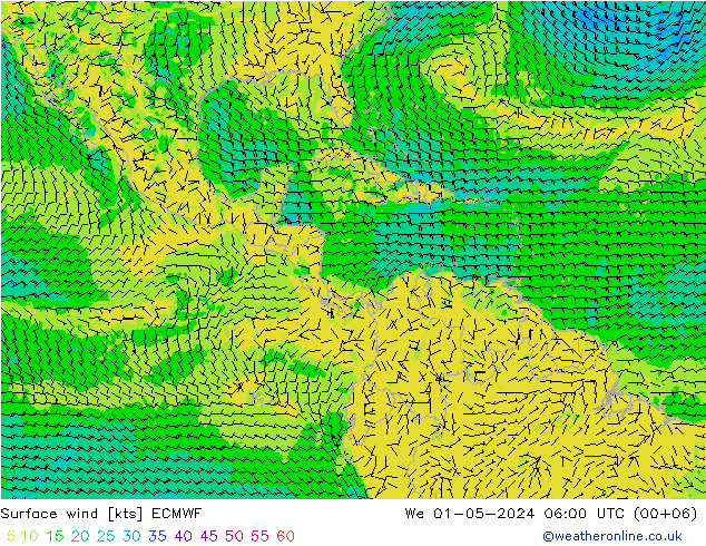 Prec 6h/Wind 10m/950 ECMWF mié 01.05.2024 06 UTC