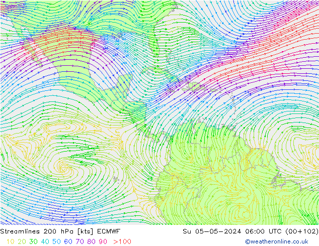 Ligne de courant 200 hPa ECMWF dim 05.05.2024 06 UTC